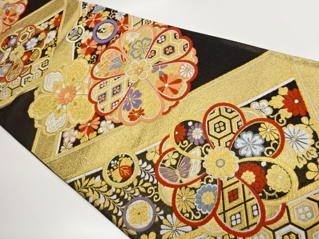 JAPANESE KIMONO / FUKURO OBI / WOVEN FLORAL / BUTTERFLY / CRANE / CLAS
